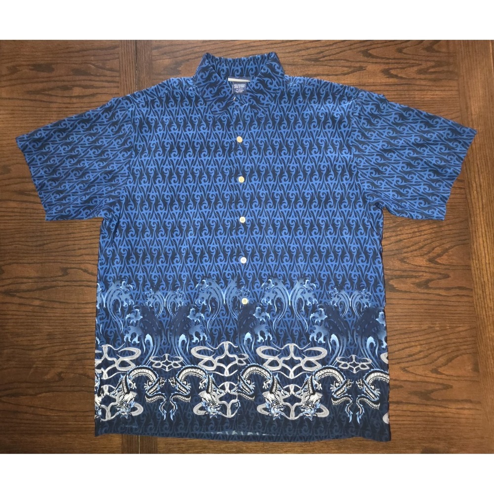 Mens Extreme Gear Tribal Dragon Shirt, Blue XL Y2K